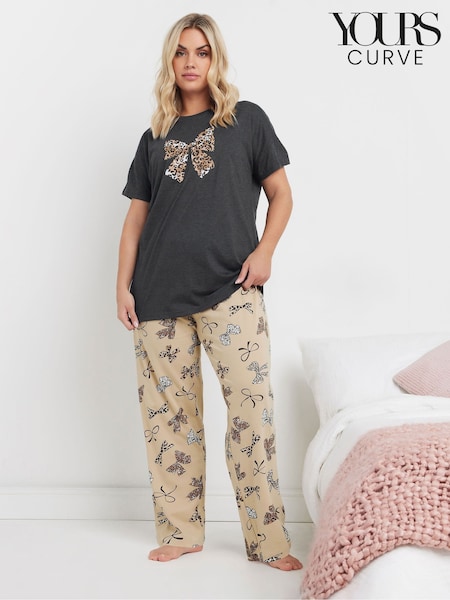 Yours Curve Black Animal Bows Wide Leg Pyjama Set (F33527) | €40