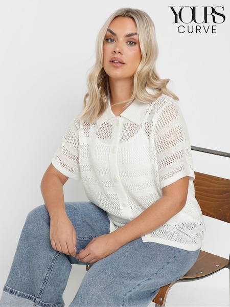 Yours Curve Collared Button Through Crochet Jumper (F33566) | €46
