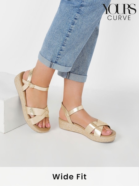 Yours Curve Gold Wide Fit Cross Espadrille Wedges (F33567) | €47