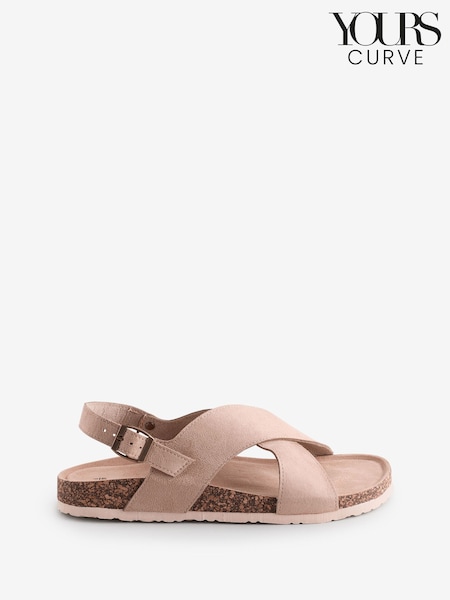 Yours Curve Natural Wide Fit Cross Strap Footbed Sandals (F33570) | ₪131