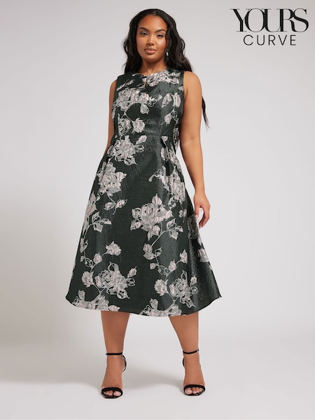 Yours Curve Black London Jacquard Floral Notch Neck Dress (F33576) | €143