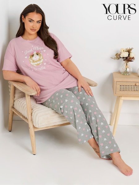 Yours Curve Good Night Guinea Pig Wide Leg Pyjamas Set (F33580) | 209 LEI