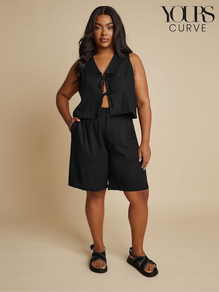 Yours Curve Black Linen Bermuda Shorts (F33585) | €39