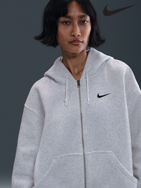 Nike Grey Oversized Mini Phoenix Fleece Swoosh Full Zip Hoodie (F33606) | €80