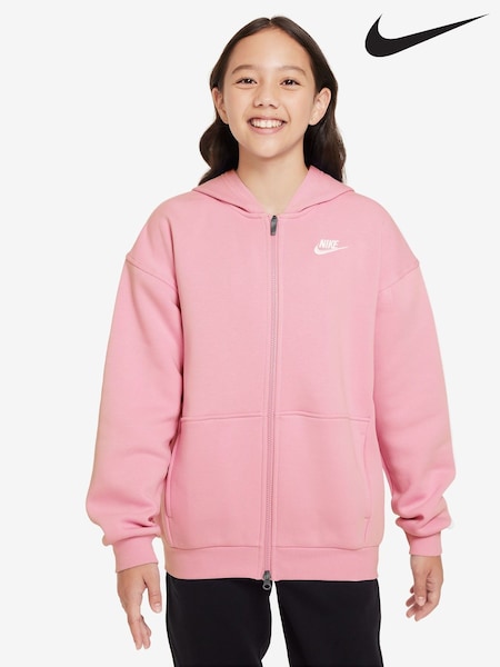 Nike Soft Pink Oversized College Club Fleece Zip-Up Hoodie (F33630) | € 50