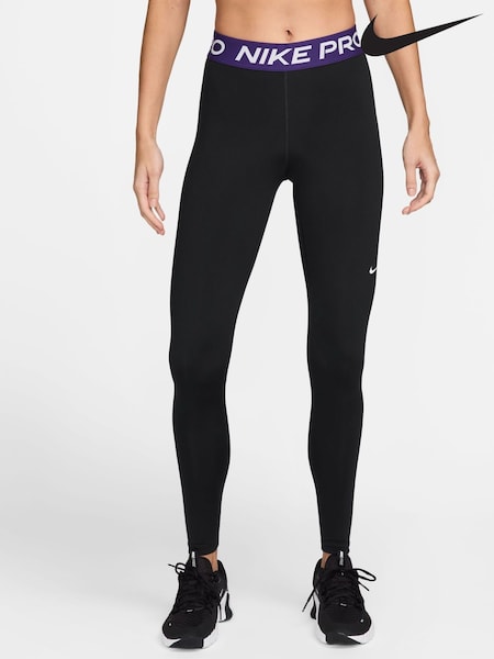 Nike Black/Court Purple Pro Mid Rise Mesh Panelled Leggings (F33645) | €53
