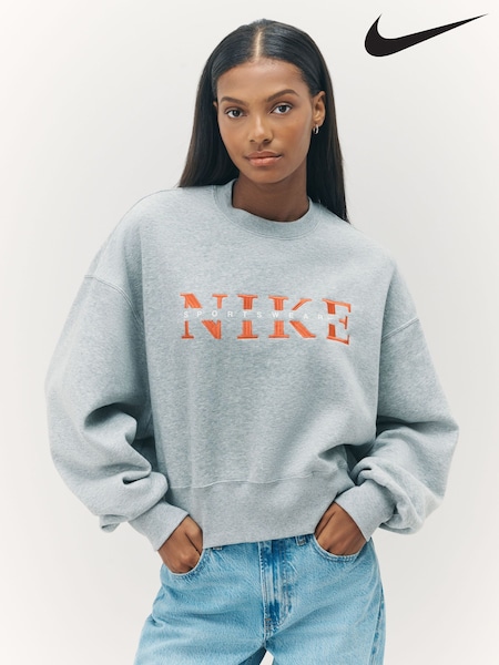 Nike Dark Grey Heather Phoenix Fleece Graphic Print Logo Sweatshirt (F33663) | €63