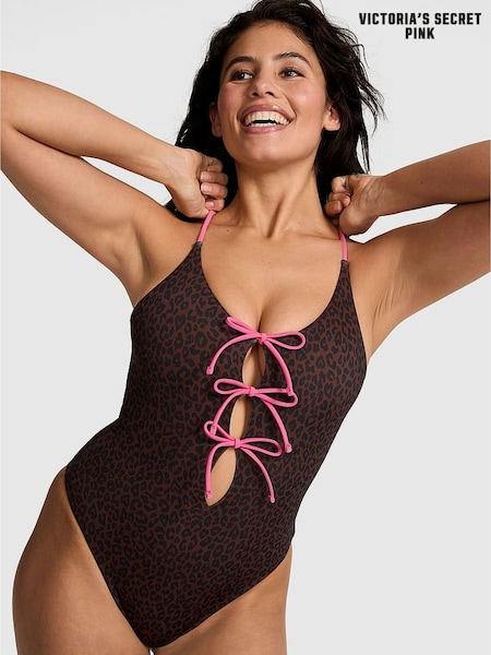 Victoria's Secret PINK Brown Leopard Tie Front Swimsuit (F33680) | €53