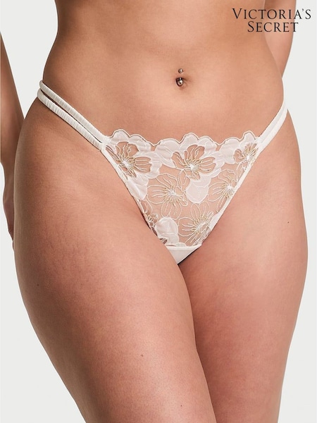 Victoria's Secret White Double Strap Thong Peony Embroidery Knickers (F33682) | €22.50