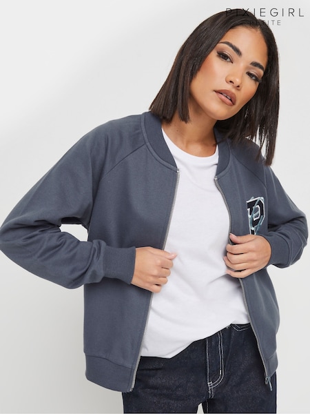 PixieGirl Petite Blue Embroidered Sweat Bomber Jacket (F33887) | €48