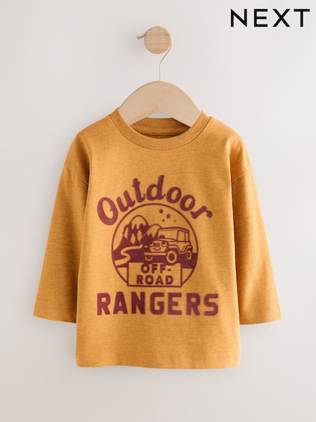 Ochre Yellow Outdoor Ranger Long Sleeve Graphic Print T-Shirt (3mths-7yrs) (F33958) | €7.50 - €10