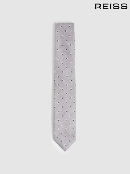 Reiss Soft Grey Graziano Silk Polka Dot Print Tie (F33968) | AED490