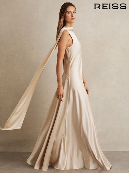 Цвет шампанского - Reiss Fae Satin Cape Maxi Dress (F33974) | €530