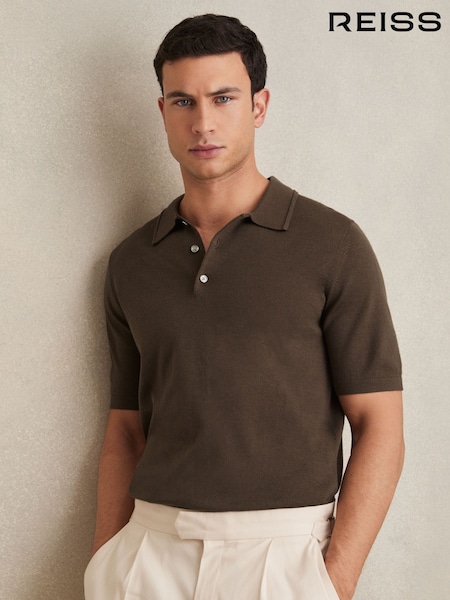 Коричнево-шоколадный - Reiss Manor Merino Wool Short Sleeve Polo Shirt (F33976) | €134