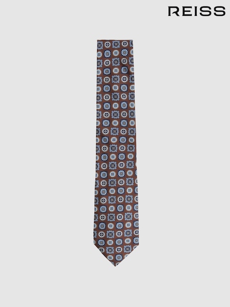 חום שוקולד - Reiss Primo Silk Foulard Medallion Print Tie (F33977) | ‏496‏₪