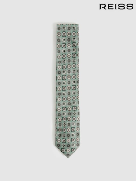 Soft-Salbeigrün - Reiss Primo Silk Foulard Medallion Print Tie (F33987) | 104 €