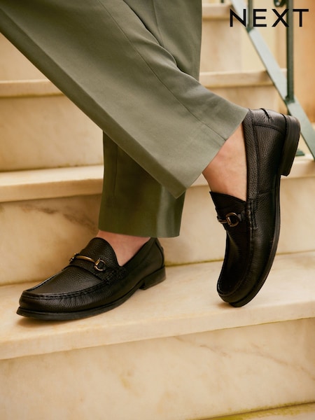 Black Tumbled Leather Snaffle Loafers (F34009) | €69