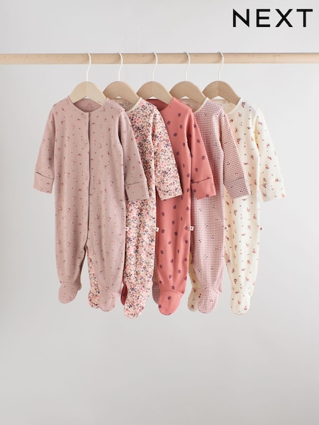 Pink/Rust Ditsy Floral Two Way Zip Baby Sleepsuits 3 Pack (0-2yrs) (F34055) | €45 - €48