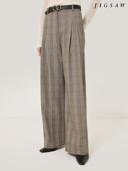 Jigsaw Brown Nik Cotton Check Trousers (F34062) | €114