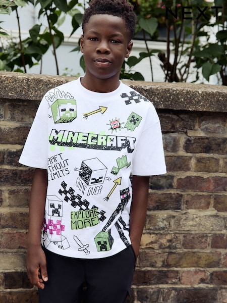 White Graffiti Minecraft T-Shirt (3-16yrs) (F34096) | 64 QAR - 79 QAR