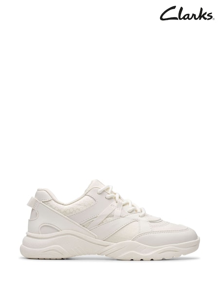 Clarks White Older Girls Feather Pace Trainers (F34152) | €42