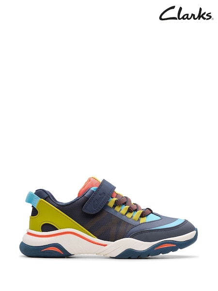 Clarks Blue Wide Fit (G) Older Boys Combi Feather Track Trainers (F34163) | €40 - €42