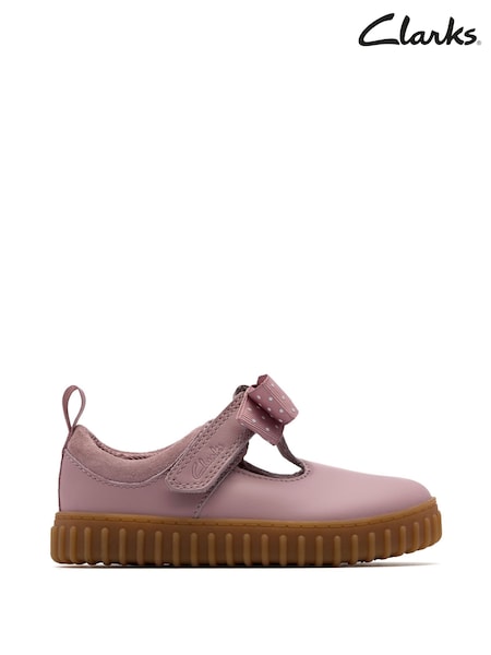 Clarks Pink Wide Fit (G) Younger Girls Cove Bow Mary Jane Shoes (F34164) | €57 - €59