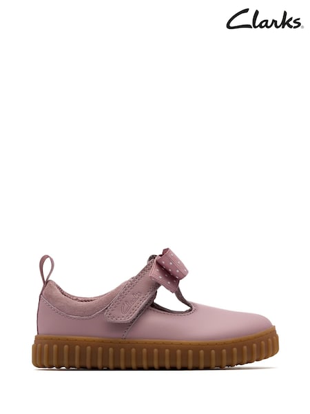 Clarks Pink Standard Fit (F) Younger Girls Cove Bow Mary Jane Shoes (F34165) | €57 - €59