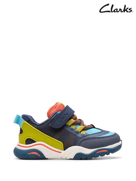 Clarks Blue Younger Boys Navy Combi Feather Track Trainers (F34167) | €37