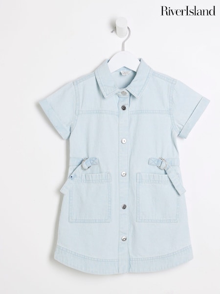 River Island Blue Girls Denim Twill Belted Dress (F34195) | CA$68