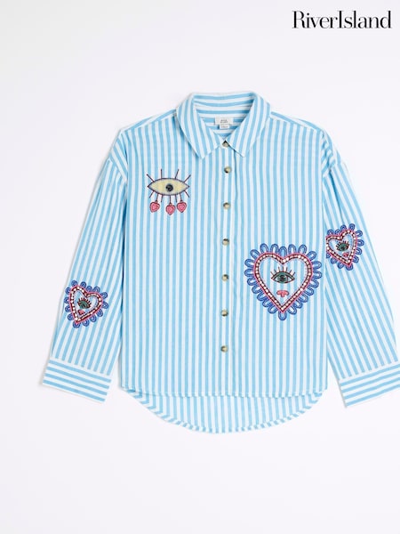 River Island Girls Stripe Embellished 100% Cotton Shirt (F34196) | 164 LEI