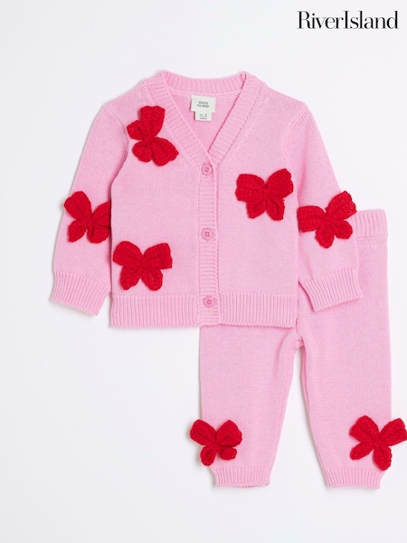 River Island Pink Baby Girls Pink Crochet Bow 100% Cotton Cardigan Set (F34200) | 1,682 UAH