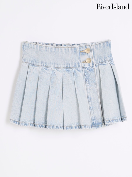 River Island Blue Girls Denim Pleated 100% Cotton Shorts (F34224) | €26