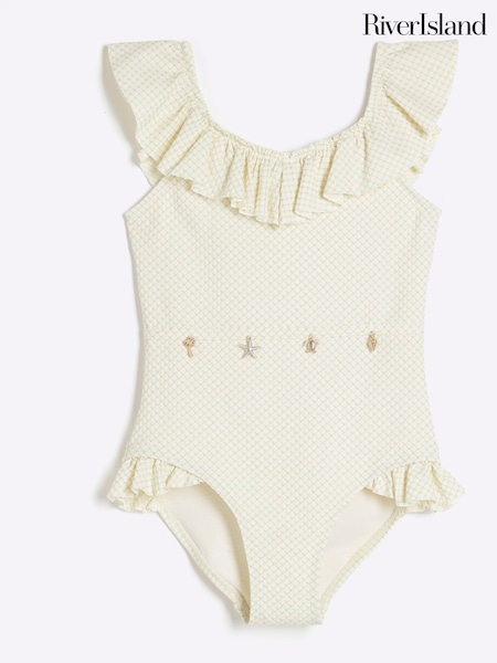 River Island Cream Girls Frilled Charm Belt Swimsuit (F34234) | €28