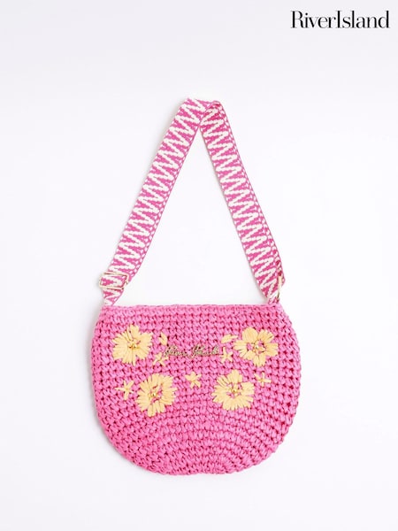 River Island Pink Girls Floral Raffia Cross-Body Bag (F34238) | €27