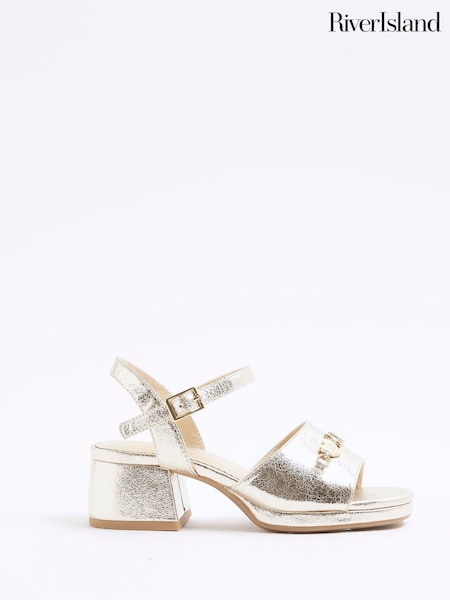 River Island Gold Girls Heart Trim Heeled Sandals (F34243) | €37