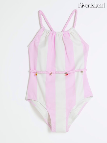River Island Pink Girls Stripe Charm Belt Swimsuit (F34257) | 1,081 UAH