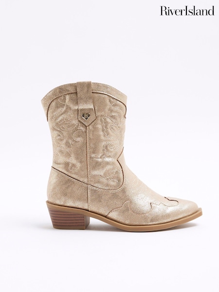 River Island Gold Girls Suede Western Boots (F34276) | ₪161