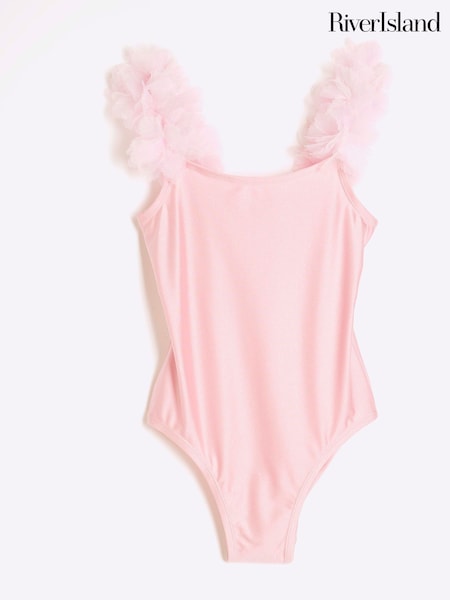 River Island Pink Girls 3D Flower Swimsuit (F34288) | €28