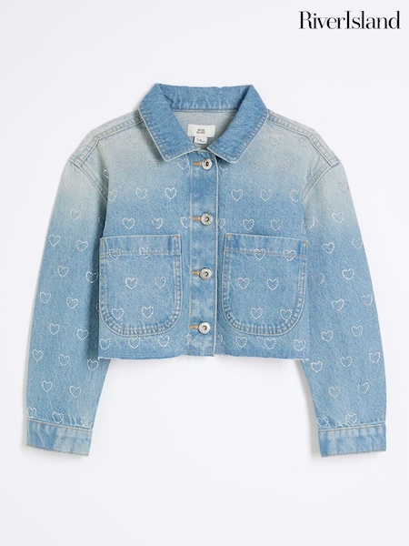 River Island Blue Girls Heart Denim 100% Cotton Jacket (F34292) | R$ 315