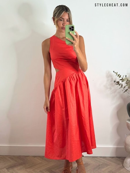 Style Cheat Coral Pink One Shoulder Printed Jasmine Midi Dress (F34298) | R$ 610