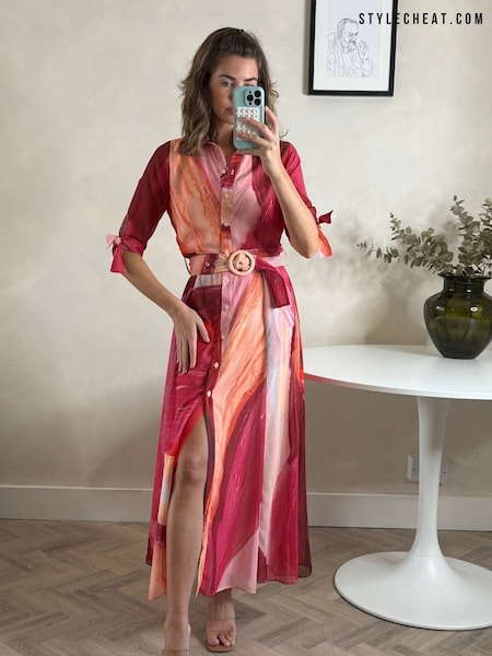 Style Cheat Light Pink Daphne Belted Shirt Dress (F34304) | €83