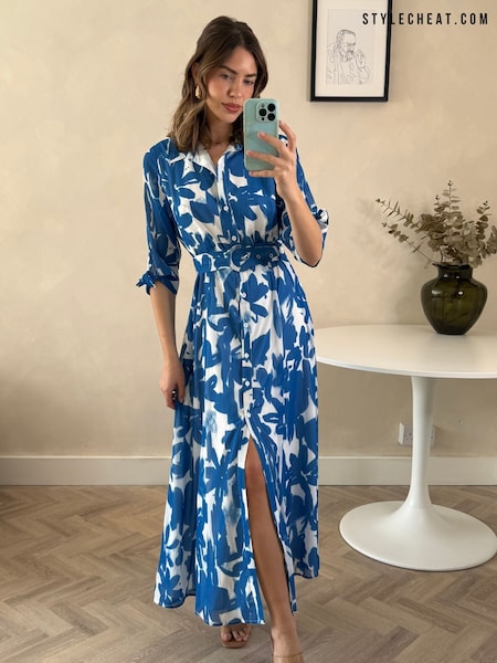 Style Cheat Blue Daphne Belted Shirt Dress (F34306) | R$ 575