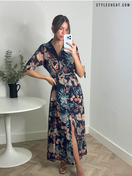Style Cheat Dark Navy Daphne Belted Shirt Dress (F34308) | R$ 575