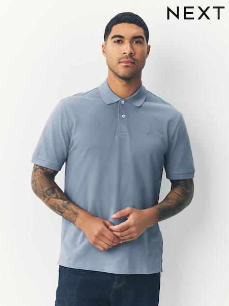 Steel Blue Regular Fit Short Sleeve Pique Polo Shirt (F34327) | €19