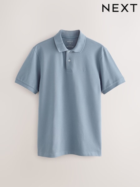 Steel Blue Slim Fit Short Sleeve Pique Polo Shirt (F34328) | 89 QAR