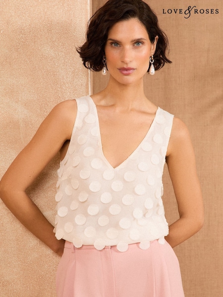 Alb ecru - Love & Roses 3D Spot V-Neck Vest (F34352) | 253 LEI
