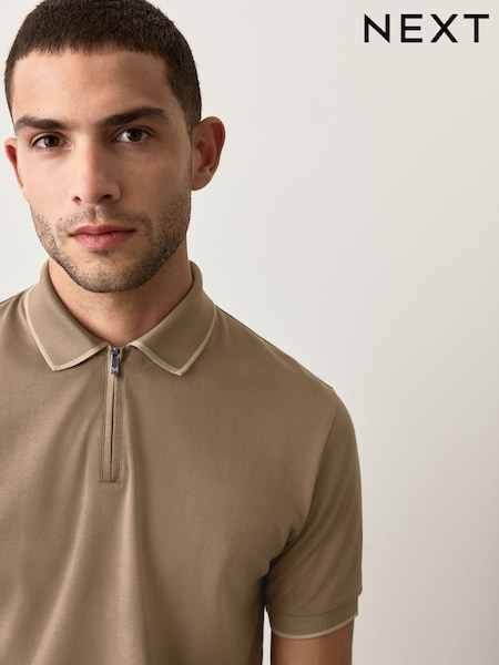 Brown Slim Fit Regular Fit Short Sleeve Tipped Polo Shirt (F34356) | 139 QAR