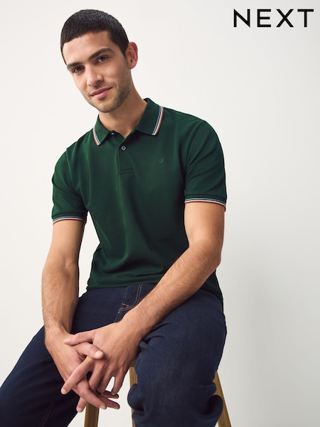 Green Regular Fit Short Sleeve Tipped Polo Shirt (F34358) | €26