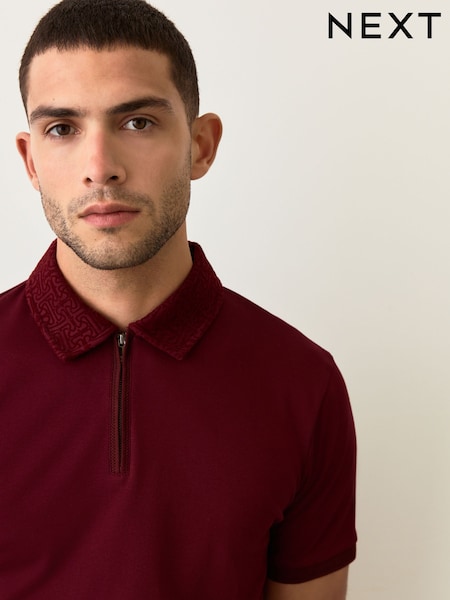 أحمر عنابي - Short Sleeve Smart Collar Polo Shirt (F34364) | ‏122 د.إ.‏